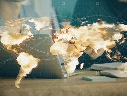 Double exposure of businessman working on laptop on background. International business hologram in front. Concept of success. Double exposure of businessman working on laptop on background. International business hologram in front. Concept of success.